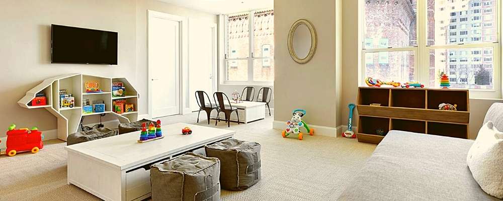 toys and storages in a lounge