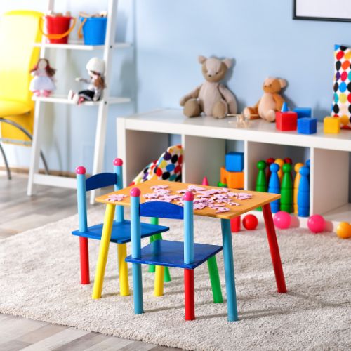 building a play space at home with colorful furniture