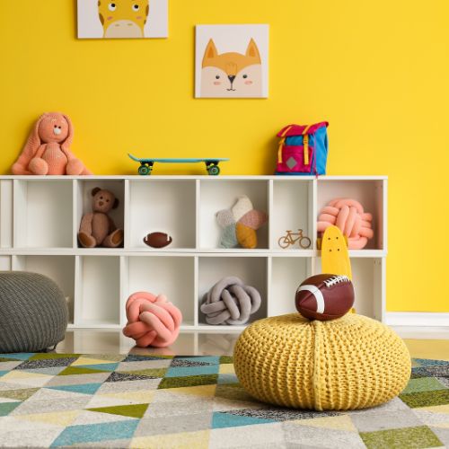 shelves and storage for building a play space at home 