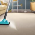 A vacuum cleaner glides over a pristine carpet, while a duster sweeps across gleaming surfaces. A mop leaves behind a trail of cleanliness as it glides across the floor